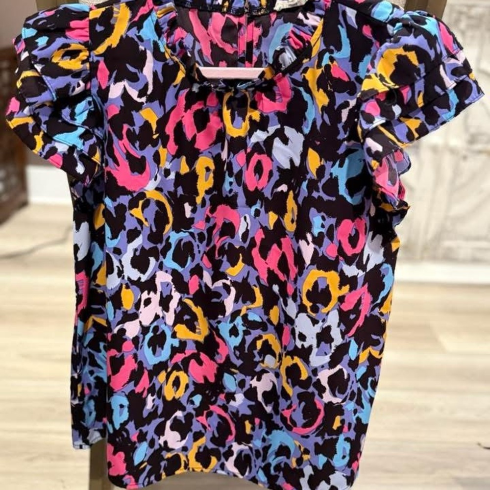 JODIFL Multicolor Leopard Print Ruffle Sleeve Blouse